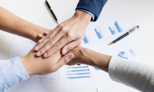 Teamwork Power Successful business Meeting Workplace Concept.